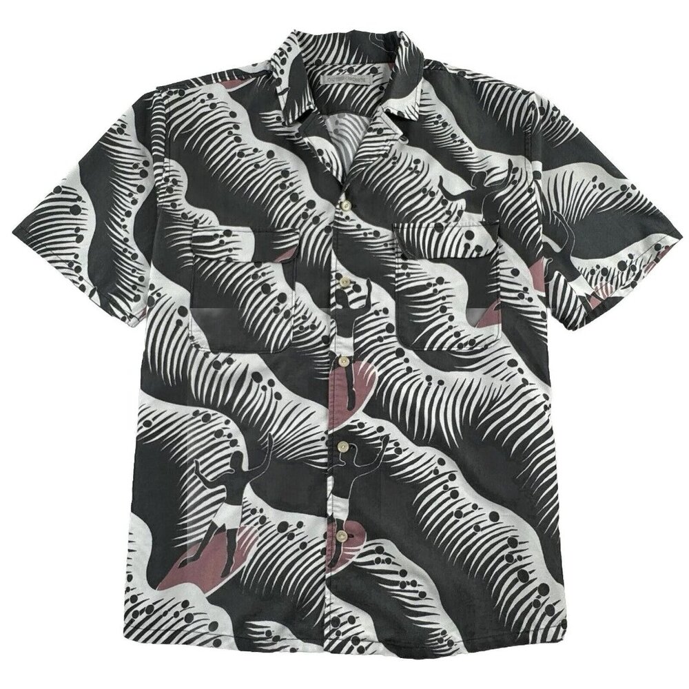 Outerknown Backyard Shirt Men’s Medium Pitch Black Hash Point Camp Loop Collar